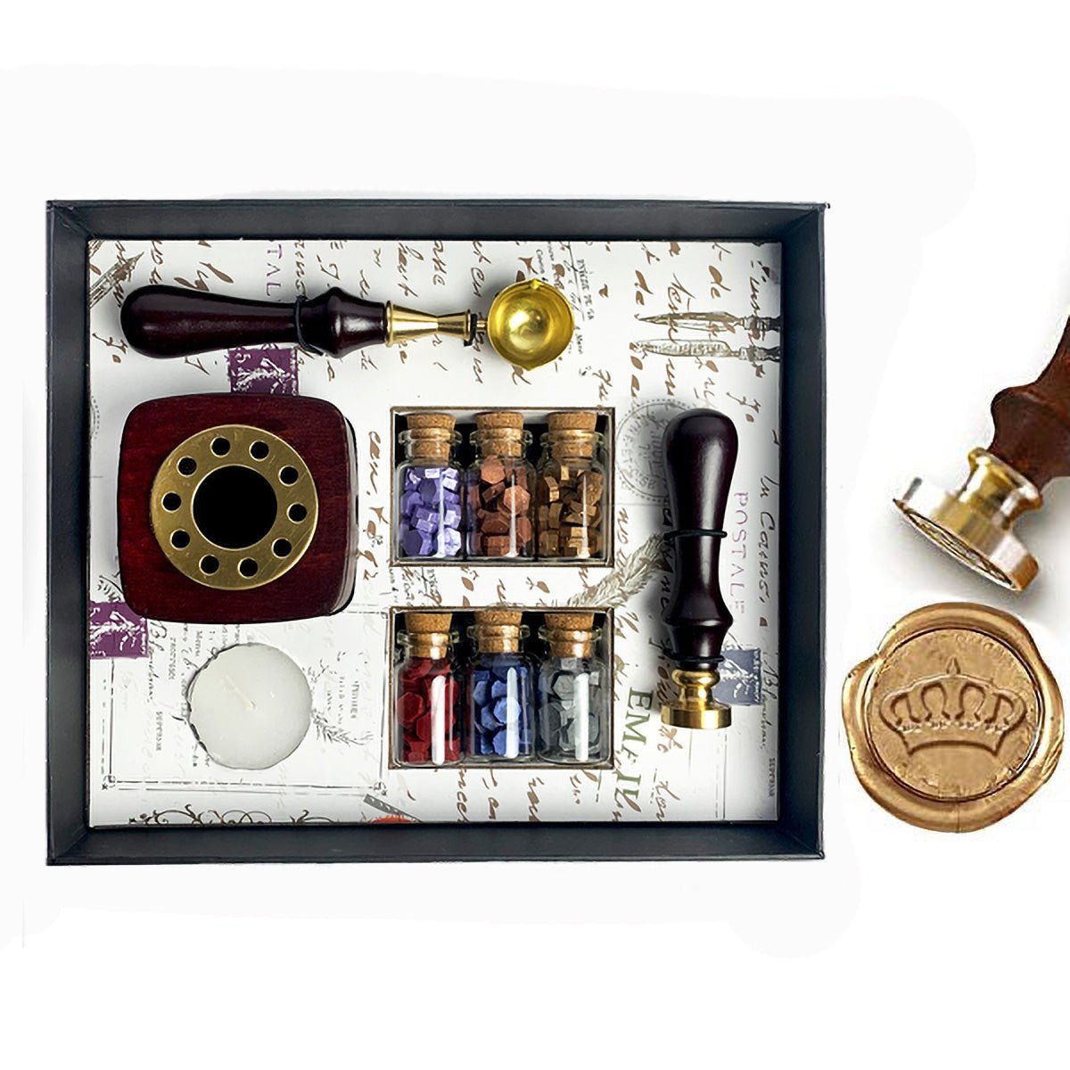 Bead Sealing Wax Kit with 6 colors Sealing Wax Beads, Melting Pot, Candle and Spoon - Nostalgic Impressions