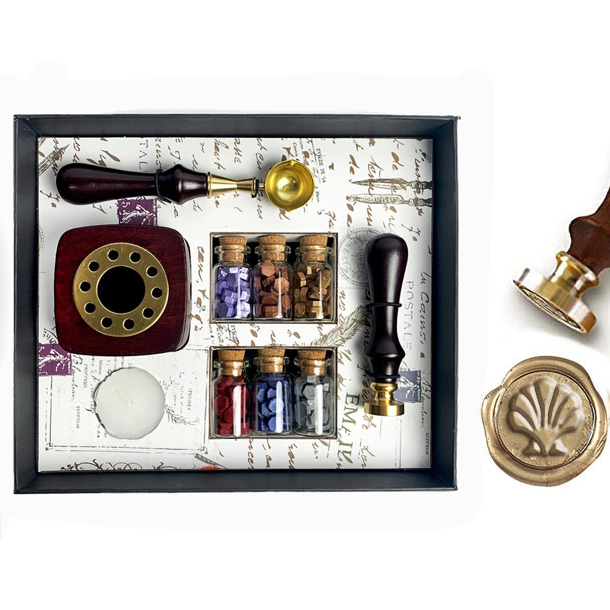 Bead Sealing Wax Kit with 6 colors Sealing Wax Beads, Melting Pot, Candle and Spoon - Nostalgic Impressions