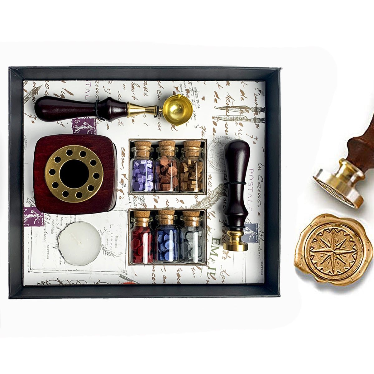 Bead Sealing Wax Kit with 6 colors Sealing Wax Beads, Melting Pot, Candle and Spoon - Nostalgic Impressions