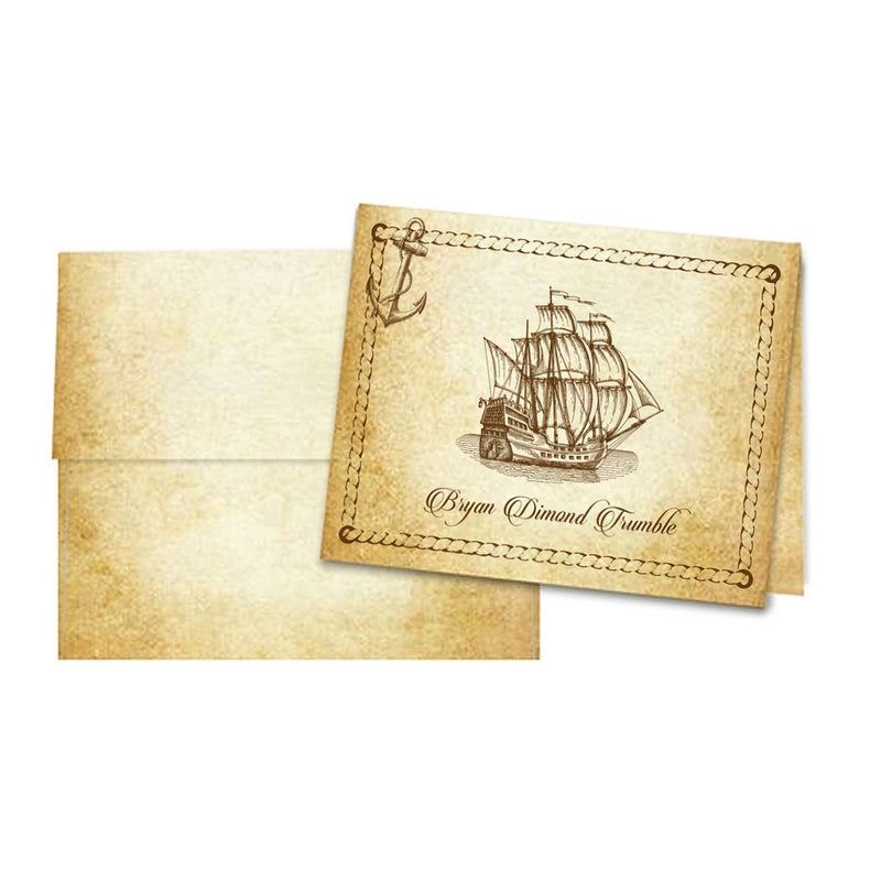 Sailing Ship Aged Parchment Printed Note Card Set with Envelopes 8/8 - with Personalization Option - Nostalgic Impressions