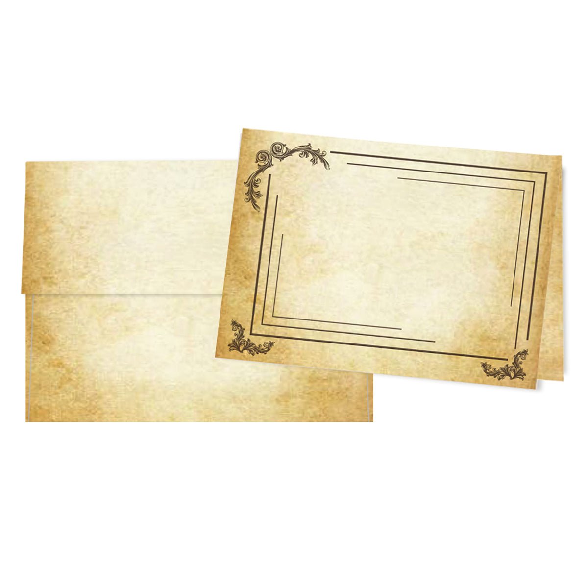 Aged Parchment Printed Note Card Set with Envelopes 8/8 - 8 Designs with Personalization Option - Nostalgic Impressions