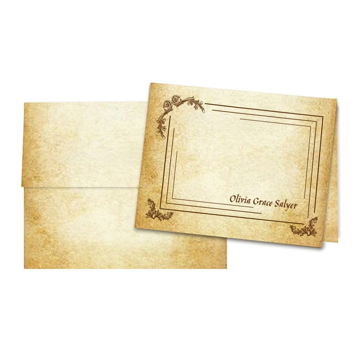 Aged Parchment Printed Note Card Set with Envelopes 8/8 - 8 Designs with Personalization Option - Nostalgic Impressions