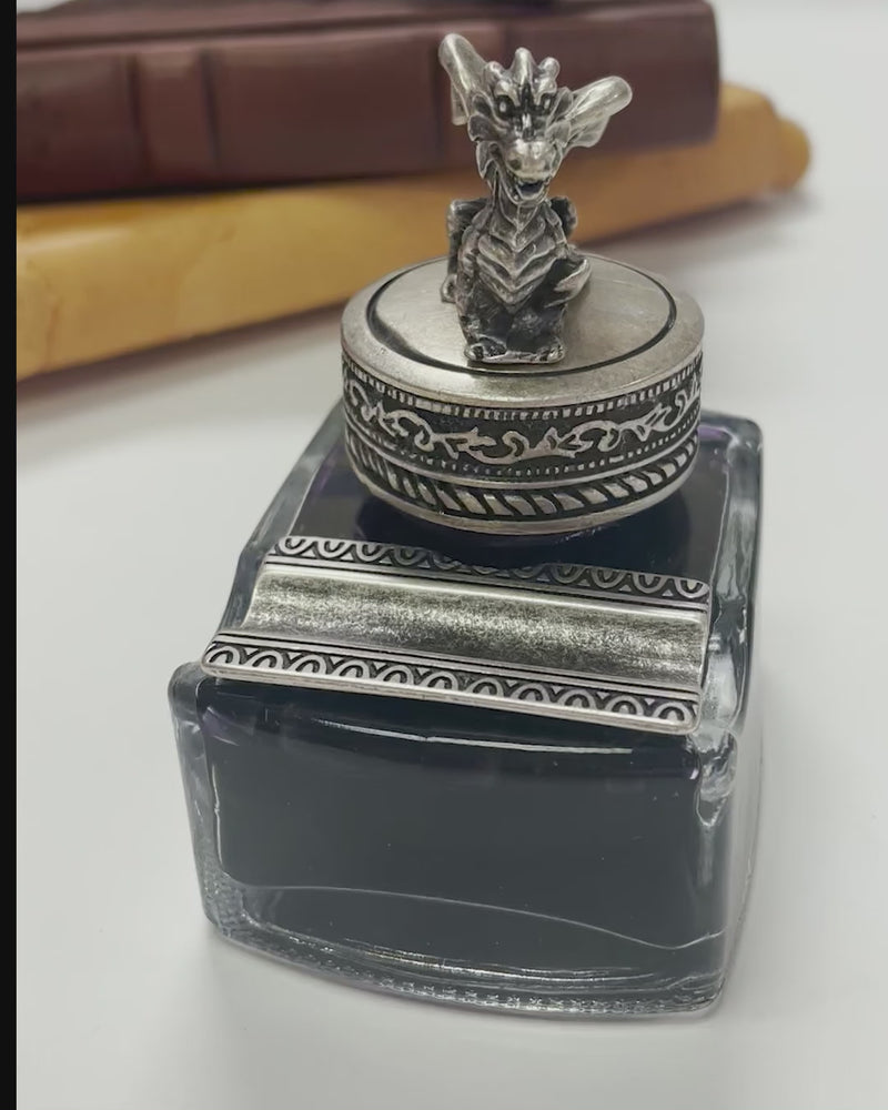 Dragon Glass Inkwell with Pewter Cap & Pen Rest - Black Writing Ink –  Nostalgic Impressions