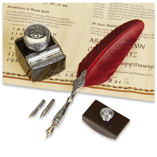 Feather Quill Pen & Ink Set with Ink , Blotter & Nibs