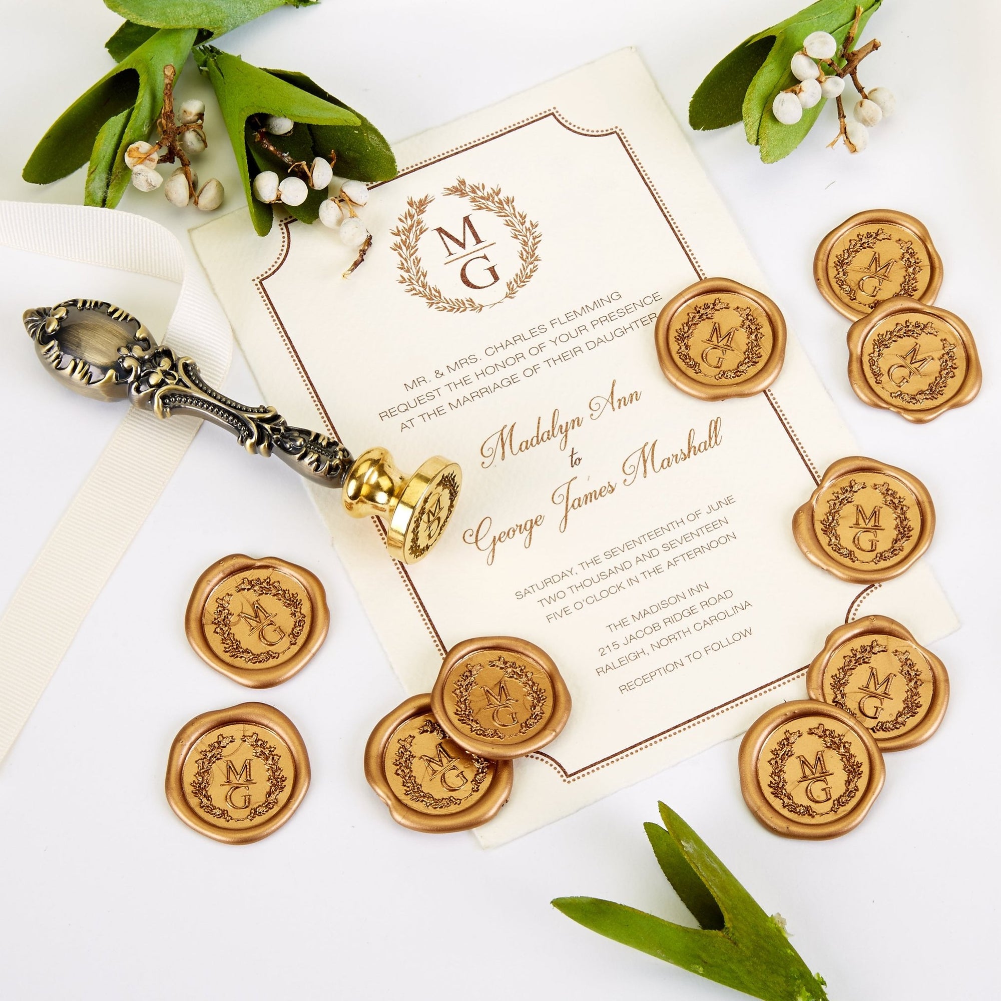 Adhesive Wax Seal Stickers Wedding Monograms, Names & Dates – Nostalgic  Impressions