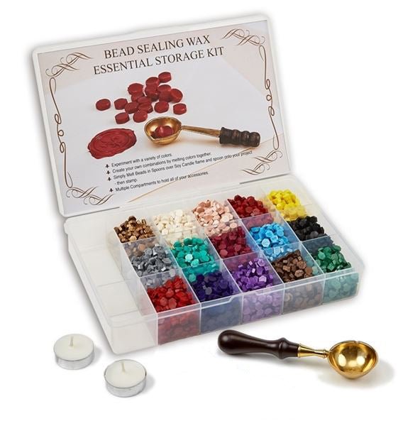 Sealing Wax Bead Kit Organizer with over 1200 Beads - multi colors - Nostalgic Impressions