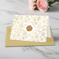 Gold Foil Roses Single Initial Note Cards with Wax Seals by Nostalgic Impressions