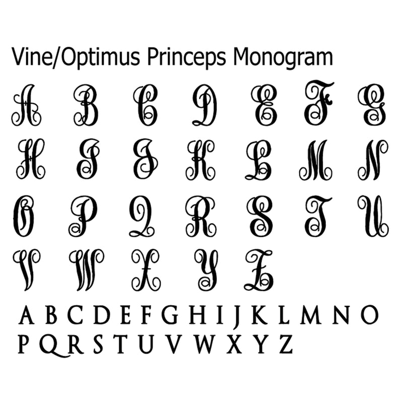 Vine 3 Letter Monogram Custom Wax Seal Stamp Font Chart - Nostalgic Impressions