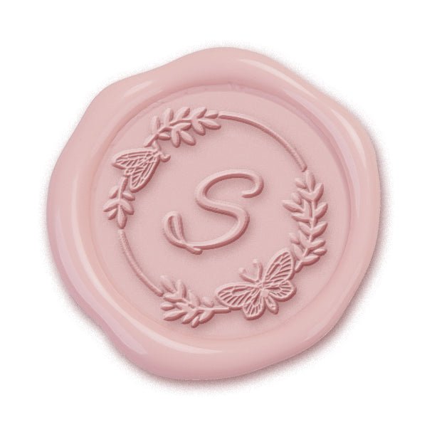 Butterfly Border Single Initial Adhesive Wax Seals #1720 Bundle with Stamp - Nostalgic Impressions