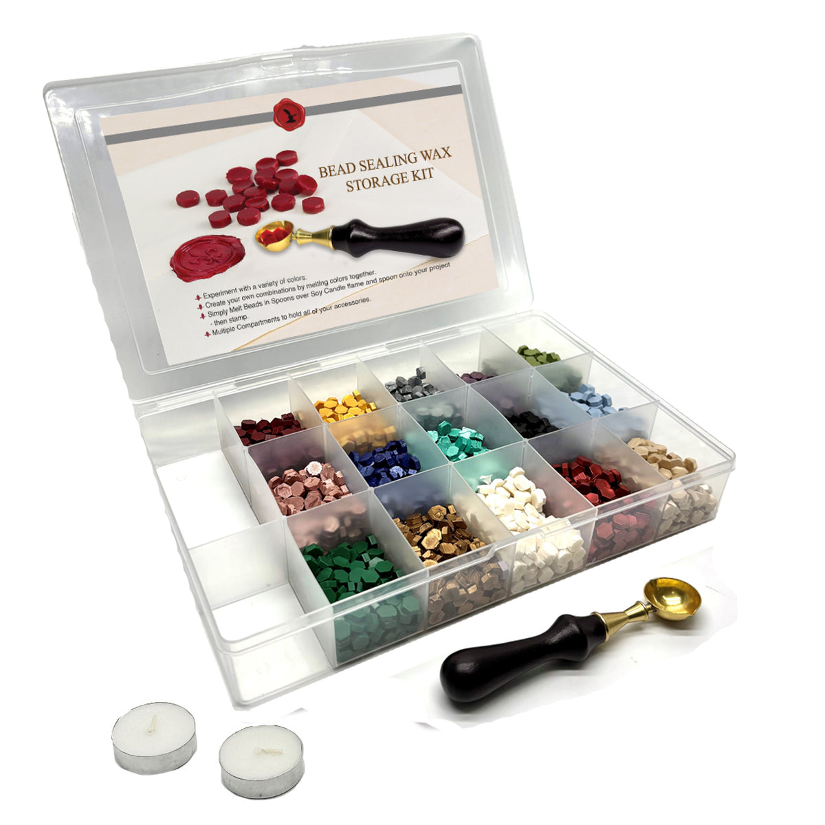 Bulk Pricing Sealing Wax Bead Master Organizer Kit – Over 3500 Pcs (15 Premium Colors) & Solid Brass Tools | $72.25 Individual Value
