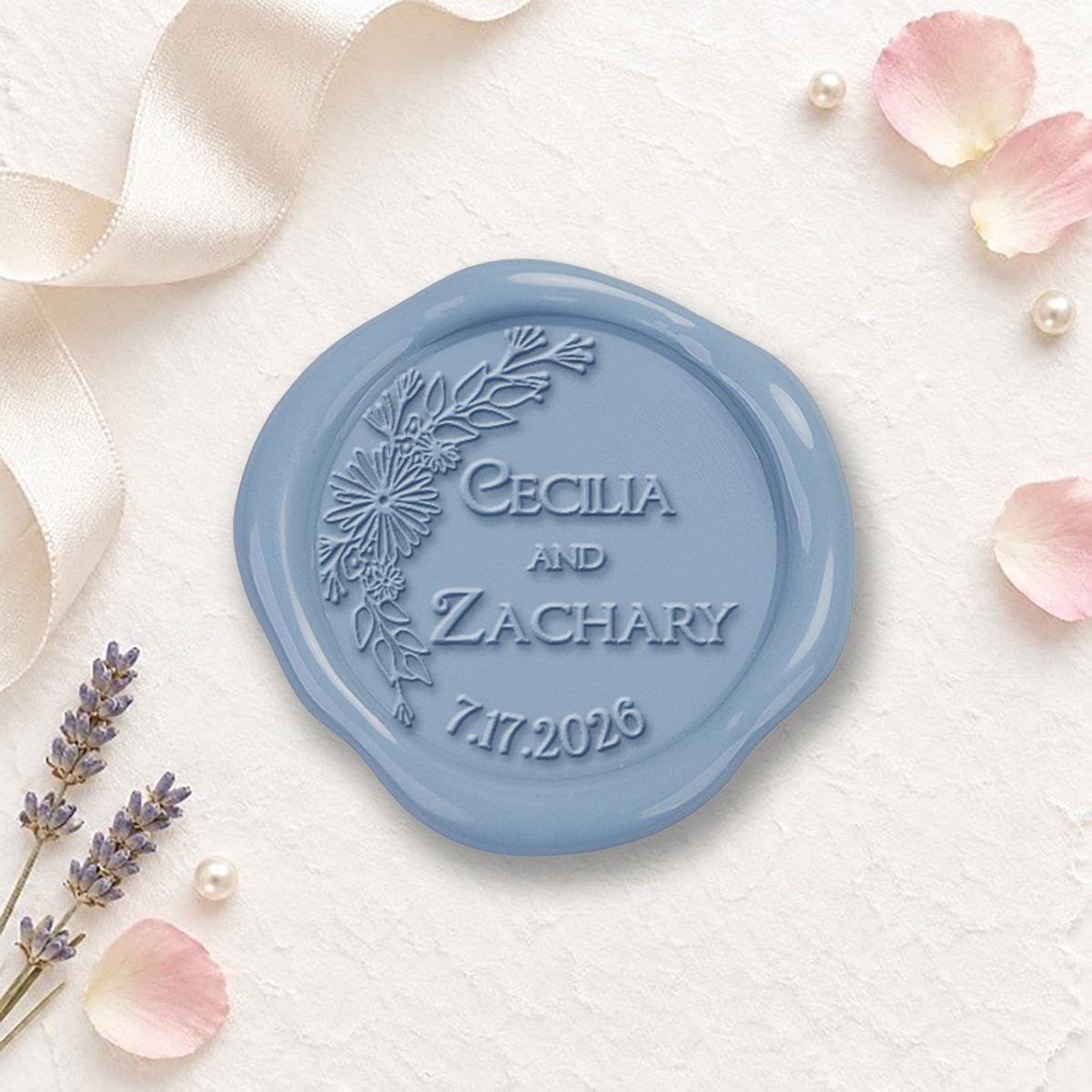 Names & Date Wedding Monogram Adhesive Wax Seals #2513 bundle with stamp