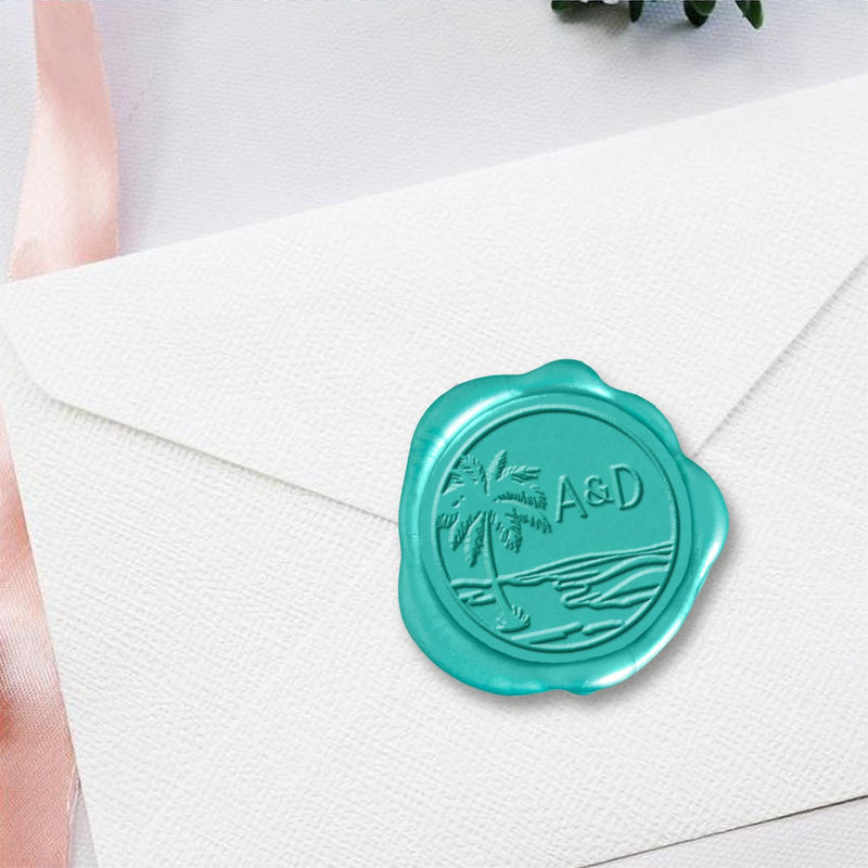 Beach Scene Wedding Monogram Adhesive Wax Seals #2516 Bundle with Stamp - Nostalgic Impressions