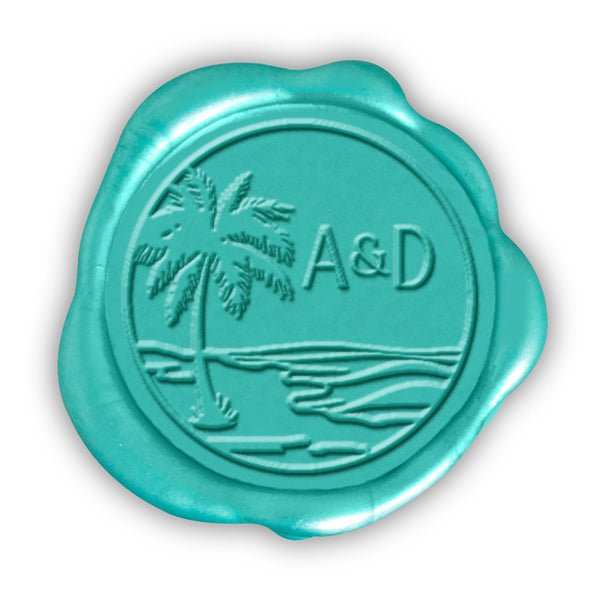 Beach Scene Wedding Monogram Adhesive Wax Seals #2516 Bundle with Stamp - Nostalgic Impressions