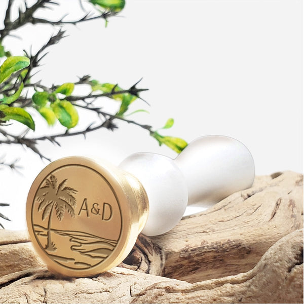 Beach Scene Wedding Custom Wax Seal Stamp 2 letters #2516 - Nostalgic Impressions