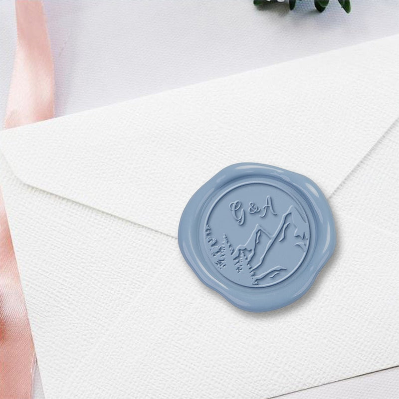 Mountain Wedding Monogram Adhesive Wax Seals #2517 Bundle with Stamp - Nostalgic Impressions