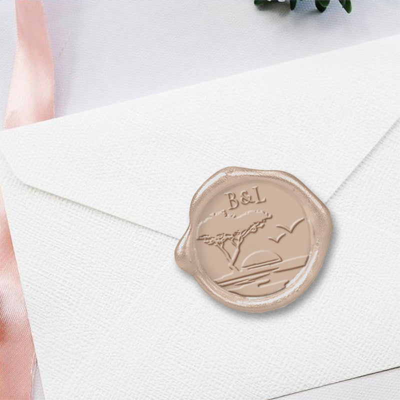 Sunset Wedding Monogram Adhesive Wax Seals #2518 Bundle with Stamp - Nostalgic Impressions