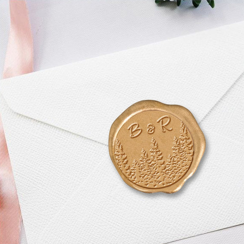 Woodlands Wedding Monogram Adhesive Wax Seals #2519 Bundle with Stamp - Nostalgic Impressions