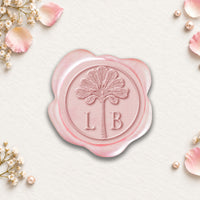 Royal Palm Wedding Monogram Adhesive Wax Seals #2520 Bundle with Stamp