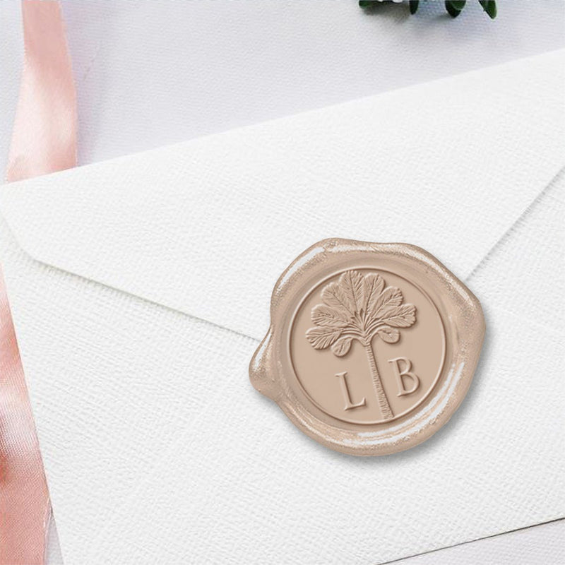 Royal Palm Wedding Monogram Adhesive Wax Seals #2520 Bundle with Stamp - Nostalgic Impressions