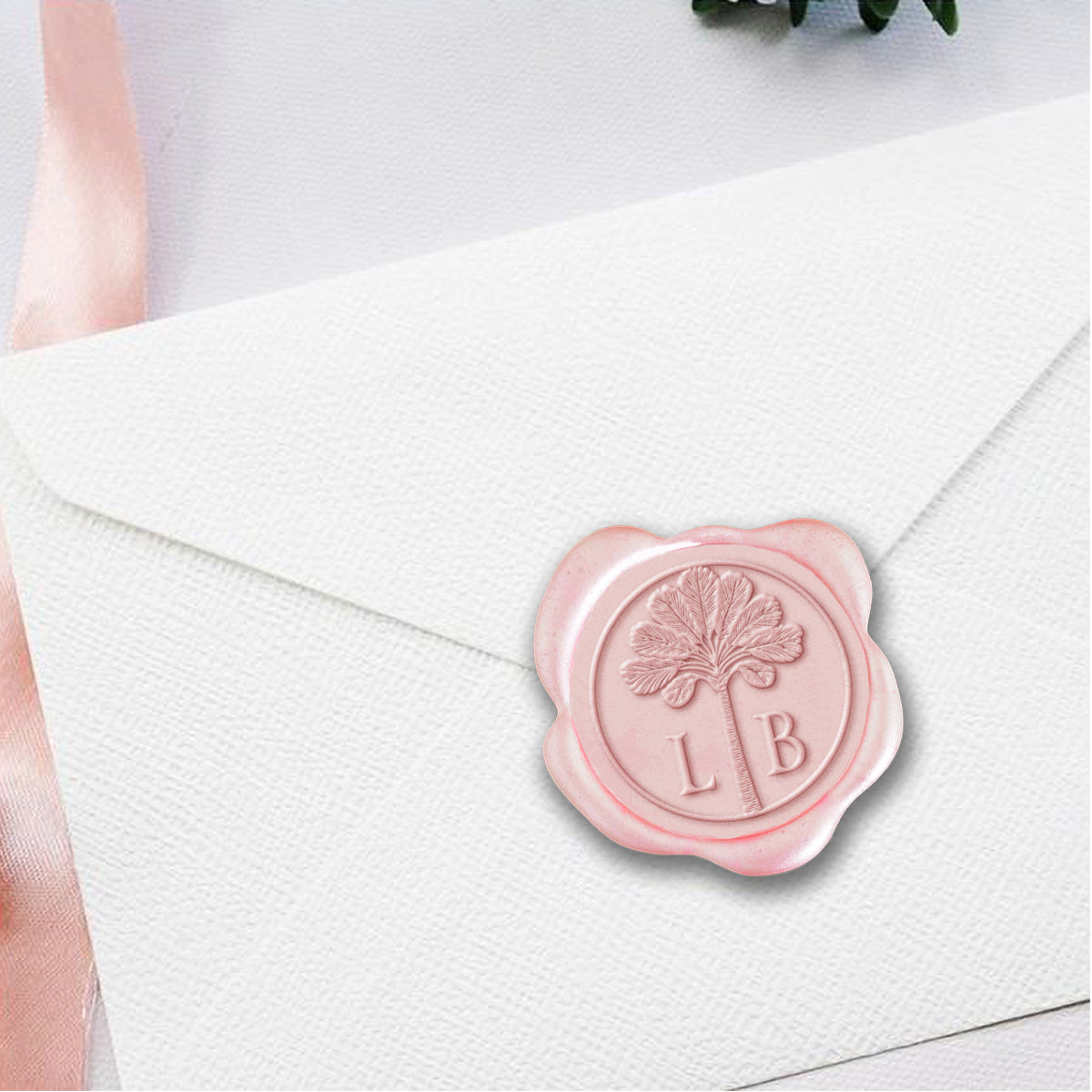 Royal Palm Wedding Monogram Adhesive Wax Seals #2520 Bundle with Stamp
