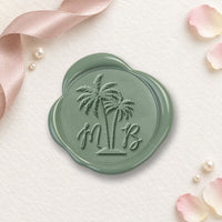 Andinodia Palm Wedding Monogram Adhesive Wax Seals #2521 Bundle with Stamp