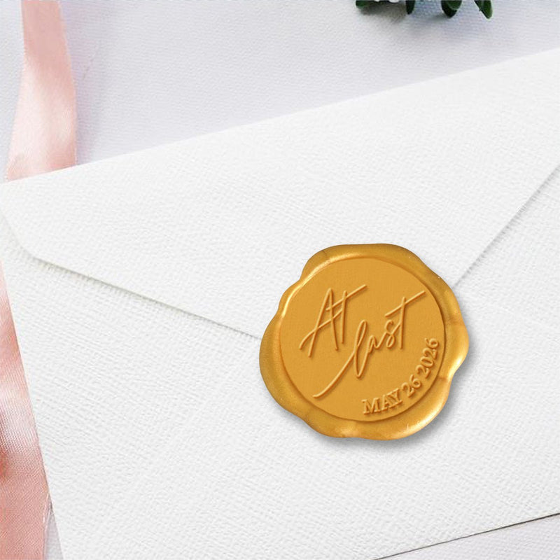 At Last Wedding Monogram with Date Adhesive Wax Seals #2586 bundle with stamp - Nostalgic Impressions