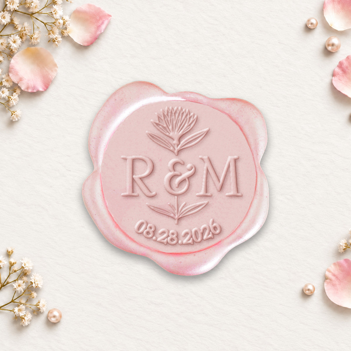Dahlia Wedding Monogram Adhesive Wax Seals #2591 Bundle with Stamp