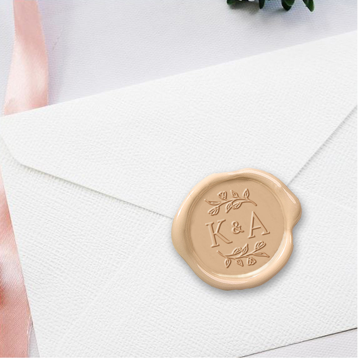 Isabella Wedding Monogram Adhesive Wax Seals 2 letters #2592RD Bundle with Stamp