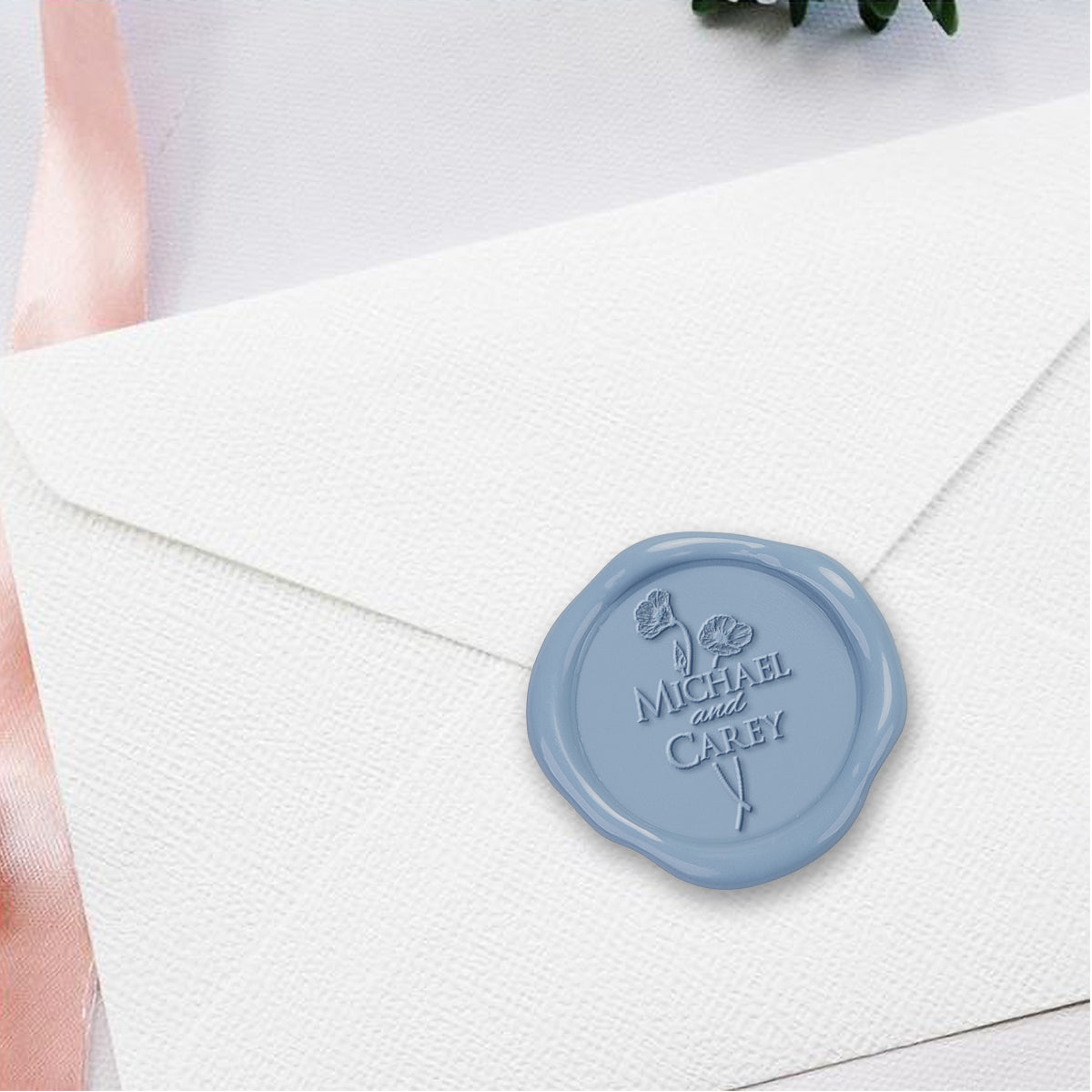 Poppy Wedding Monogram Adhesive Wax Seals #2593RD bundle with stamp