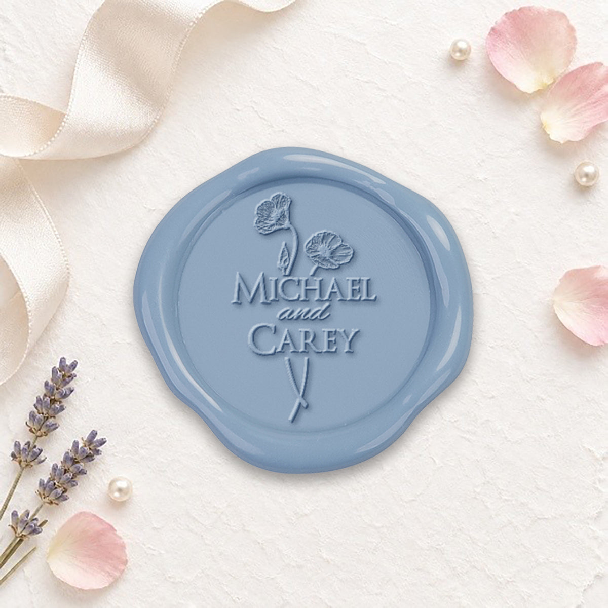 Poppy Wedding Monogram Adhesive Wax Seals #2593RD bundle with stamp
