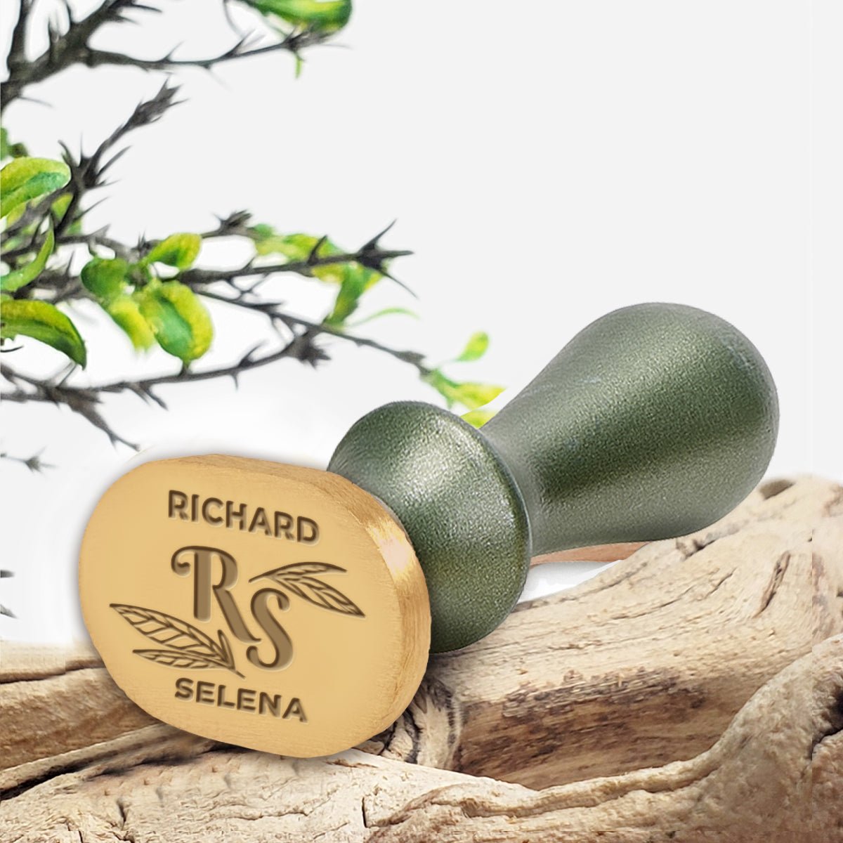 Selena Wedding Couples Custom Wax Seal Stamp on Rounded Oval with Names & Initials #2594 - Nostalgic Impressions