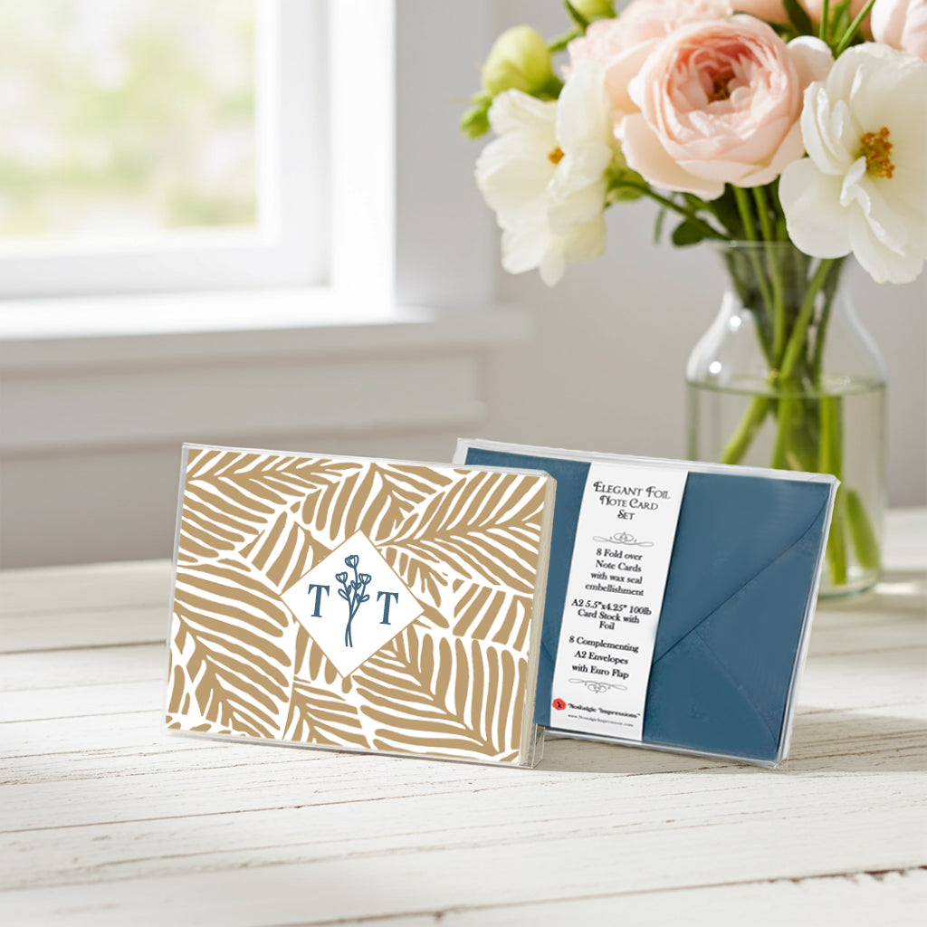 Personalized Foil Note Cards: 2 Initial with choice of Design, Font & Envelope Boxed Set by Nostalgic Impressions