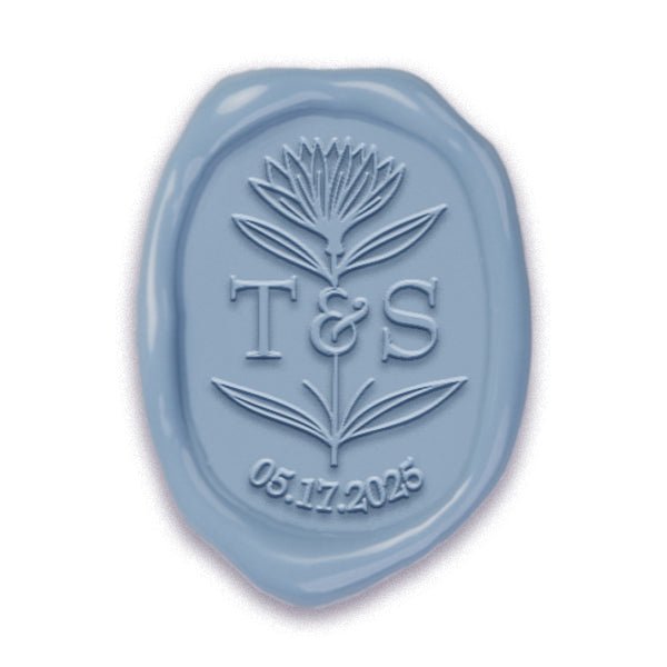 Dahlia Wedding Monogram Adhesive Wax Seals Rounded Oval #2591 Bundle with Stamp - Nostalgic Impressions