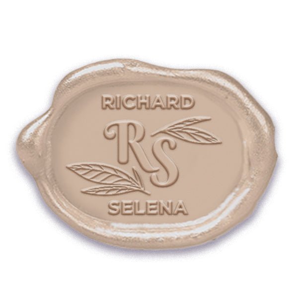 Selena Wedding Monogram Adhesive Wax Seals Rounded Oval with names #2594 bundle with stamp - Nostalgic Impressions