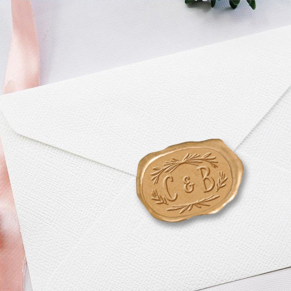 Chiara Wedding Monogram Adhesive Wax Seals Rounded Oval #2590 Bundle with Stamp - Nostalgic Impressions