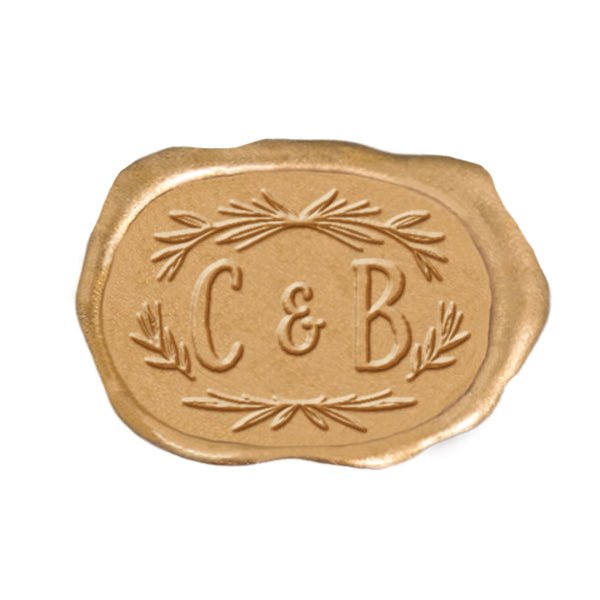 Chiara Wedding Monogram Adhesive Wax Seals Rounded Oval #2590 Bundle with Stamp - Nostalgic Impressions
