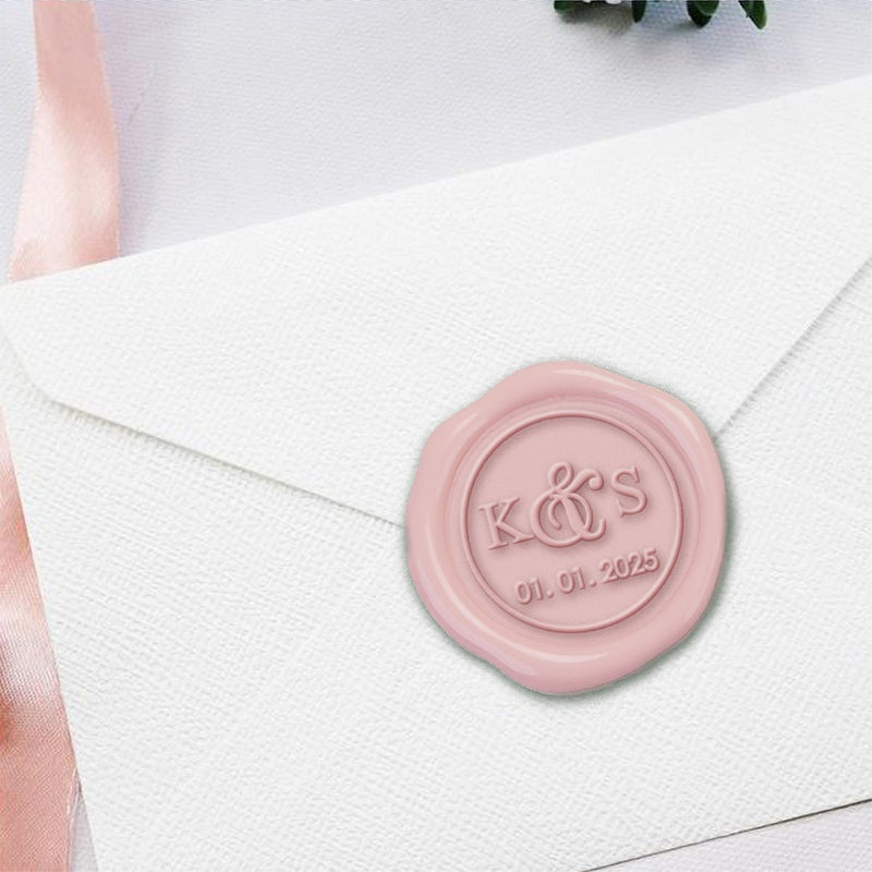 Black Tie Wedding Monogram Adhesive Wax Seals #3282 Bundle with Stamp - Nostalgic Impressions