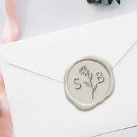 Rose Stem Wedding Monogram Adhesive Wax Seals #3388B Bundle with Stamp - Nostalgic Impressions