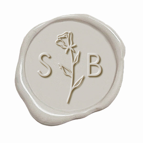Rose Stem Wedding Monogram Adhesive Wax Seals #3388B Bundle with Stamp