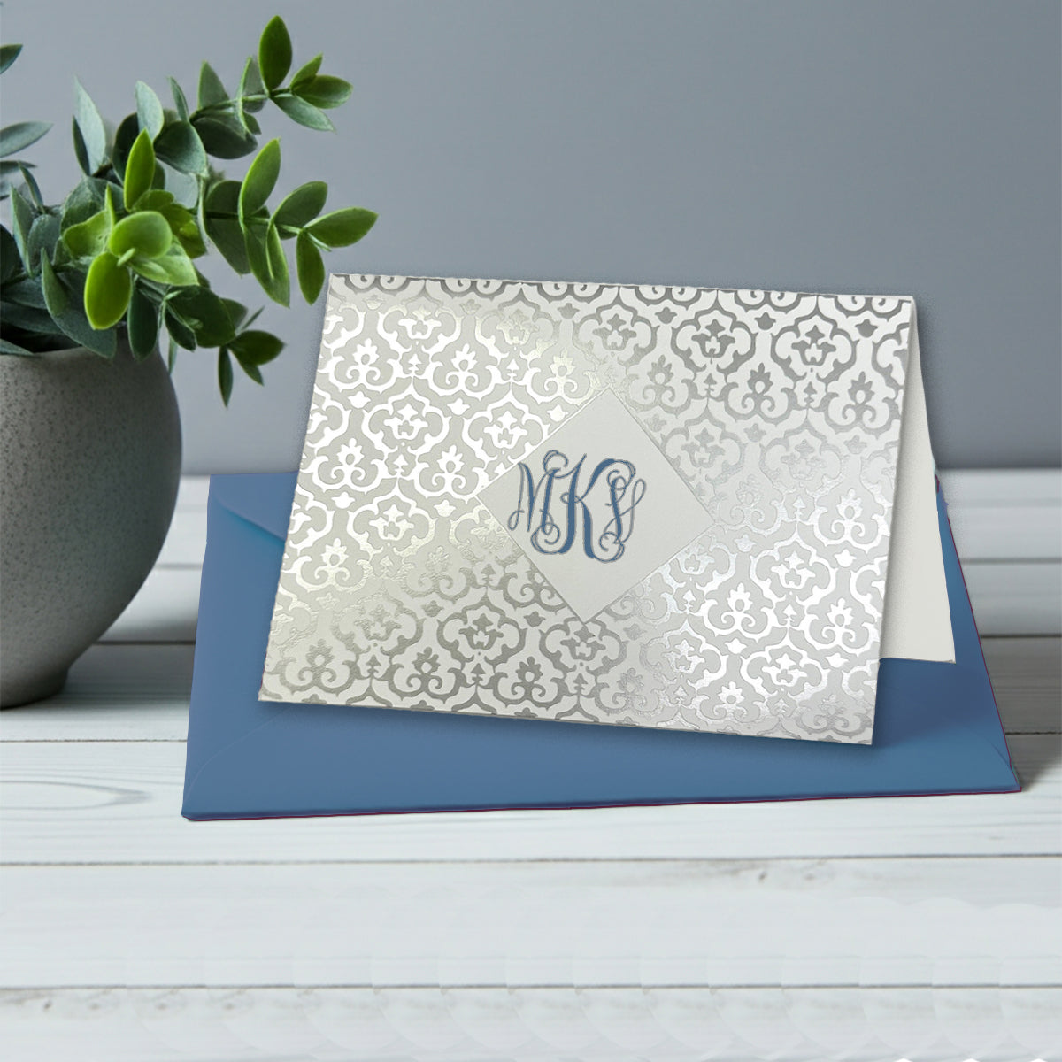 Personalized 3 Initial Tiffany Monogram Foil Note Cards with Envelopes by Nostalgic Impressions