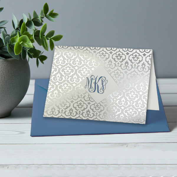 Personalized 3 Initial Tiffany Monogram Foil Note Cards with Envelopes by Nostalgic Impressions