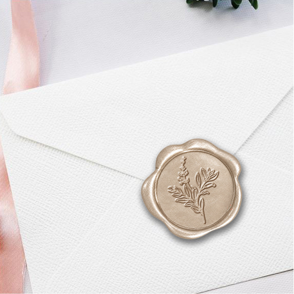 Botanical Sage Hand Pressed Wedding Motif Adhesive Wax Seals #5052
