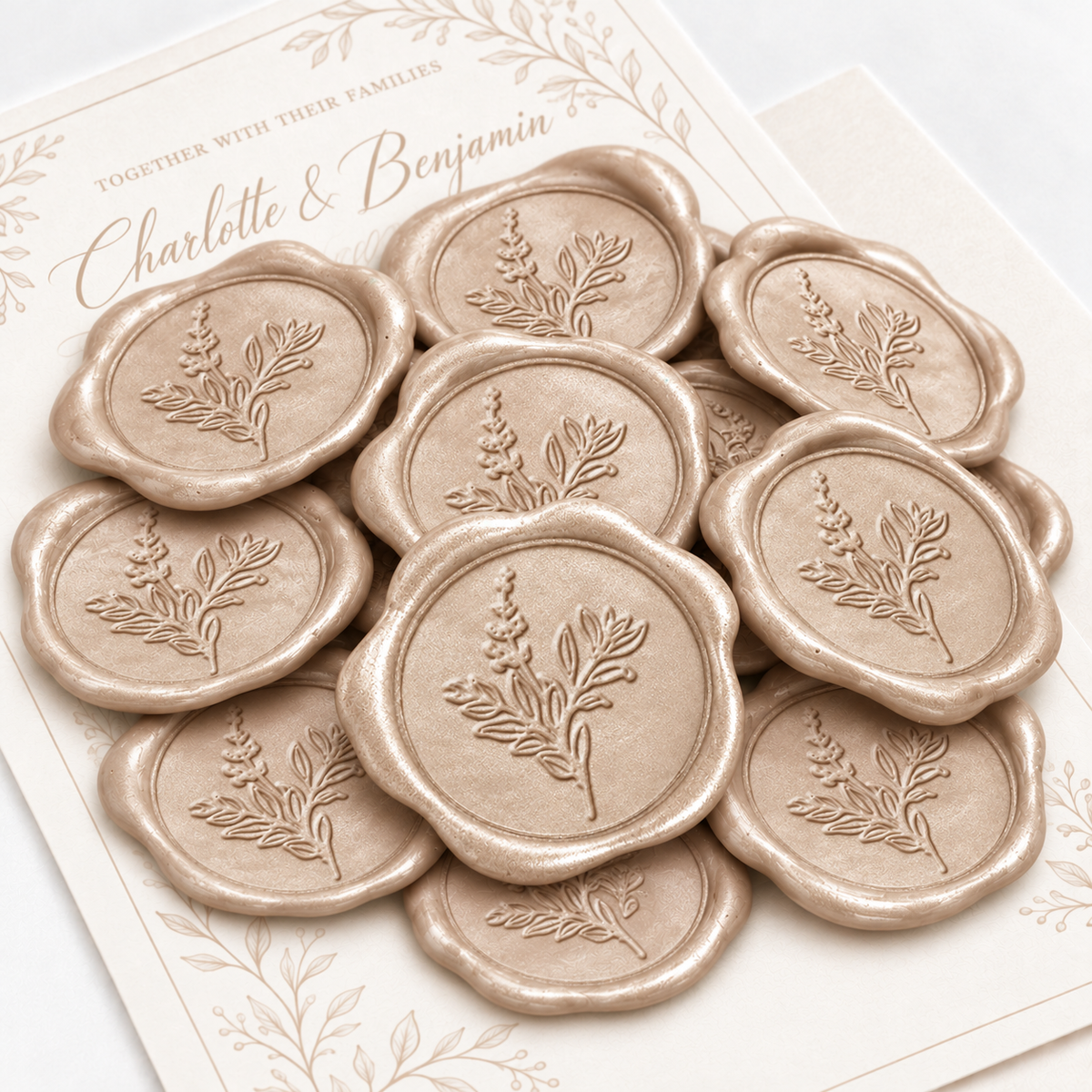 Botanical Sage Hand Pressed Wedding Motif Adhesive Wax Seals #5052