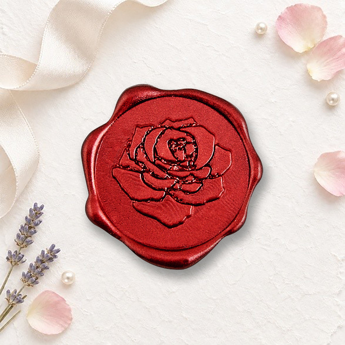 Vintage Rose Hand Pressed Wedding Motif Adhesive Wax Seals #5062