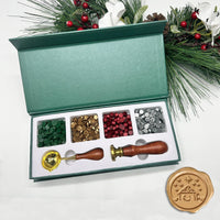 Holiday Wax Seal Kit with 4 Bead Waxes, Spoon and Christmas Wax Seal Stamp - Nostalgic Impressions