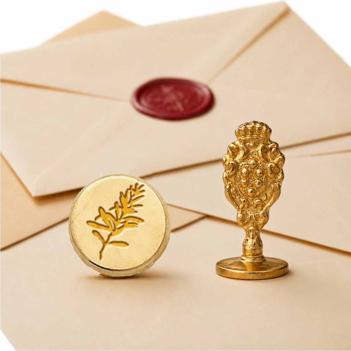 Rosemary Wax Seal Stamp – Vintage-Style Round Florentine Brass Stamp with Attached Handle - Nostalgic Impressions