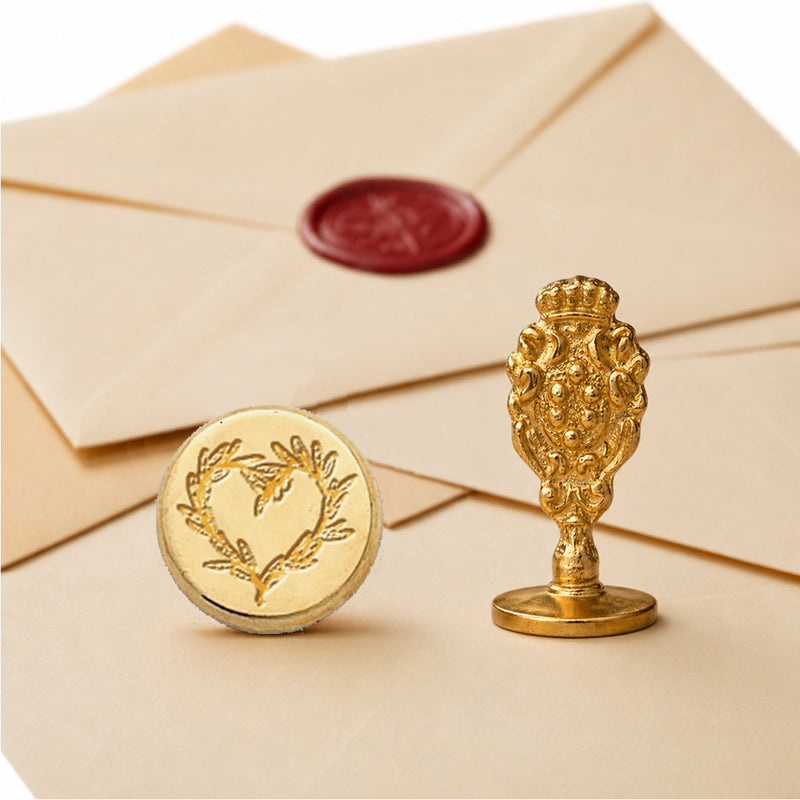 Branch Heart Wax Seal Stamp – Vintage-Style Round Florentine Brass Stamp with Attached Handle - Nostalgic Impressions