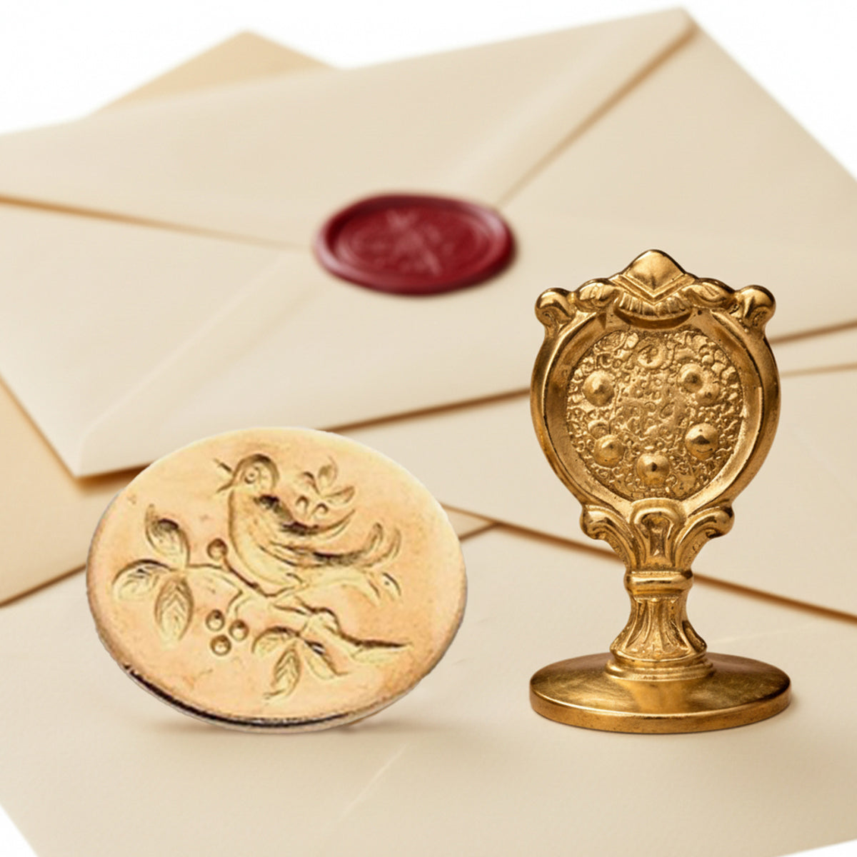Songbird Wax Seal Stamp – Vintage-Style Oval Florentine Brass Stamp with Attached Handle - Nostalgic Impressions