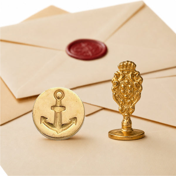 Anchor Wax Seal Stamp – Vintage-Style Round Florentine Brass Stamp with Attached Handle - Nostalgic Impressions