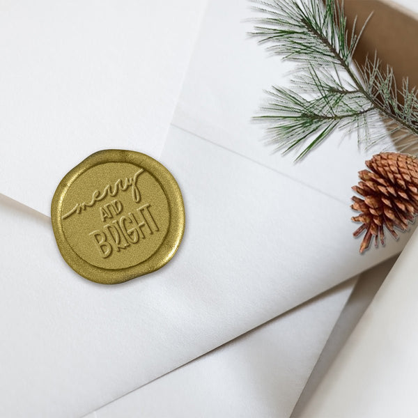 Merry and Bright Adhesive Christmas Wax Seal Stickers 8PK - Hand Pressed 1 1/4" - Nostalgic Impressions